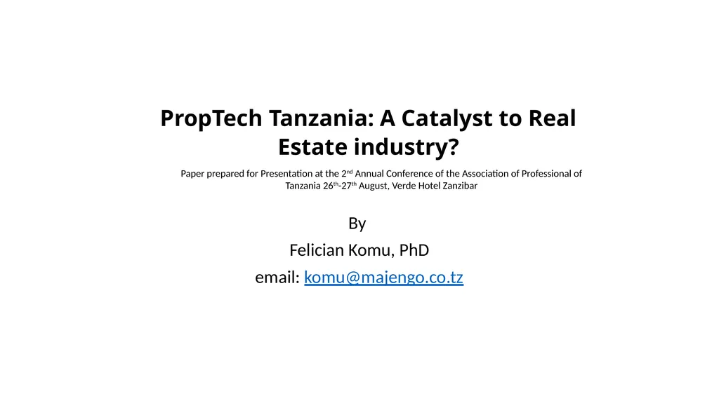 PropTech Tanzania: A Catalyst to Real Estate - slide 1 of 25