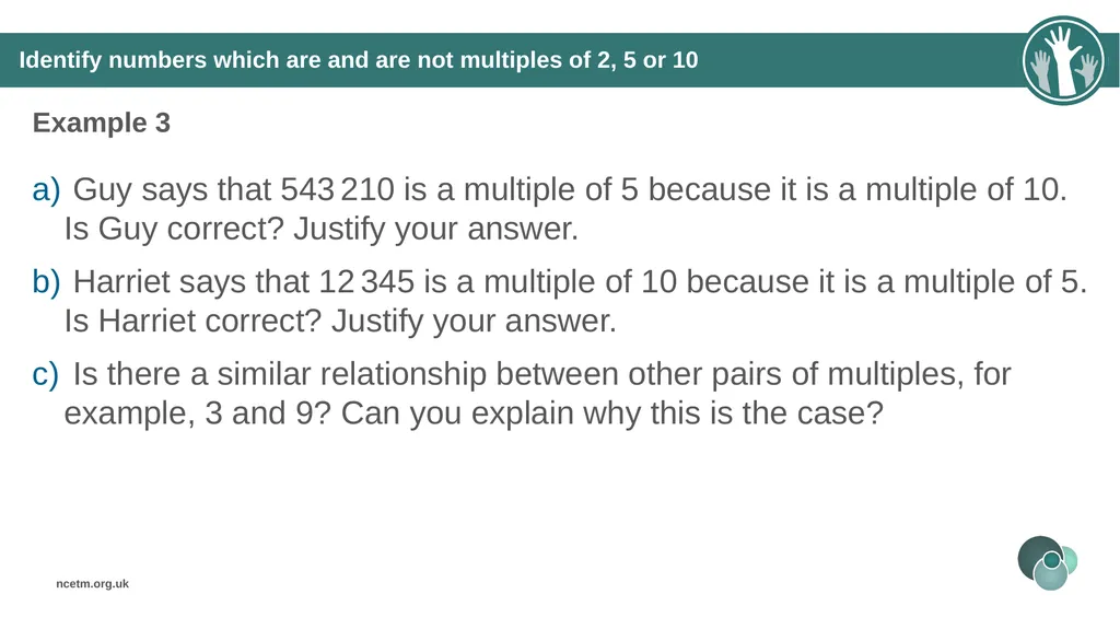Identifying multiples of an integer (from 1.2 - slide 20 of 39