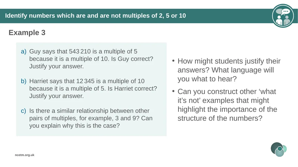 Identifying multiples of an integer (from 1.2 - slide 21 of 39