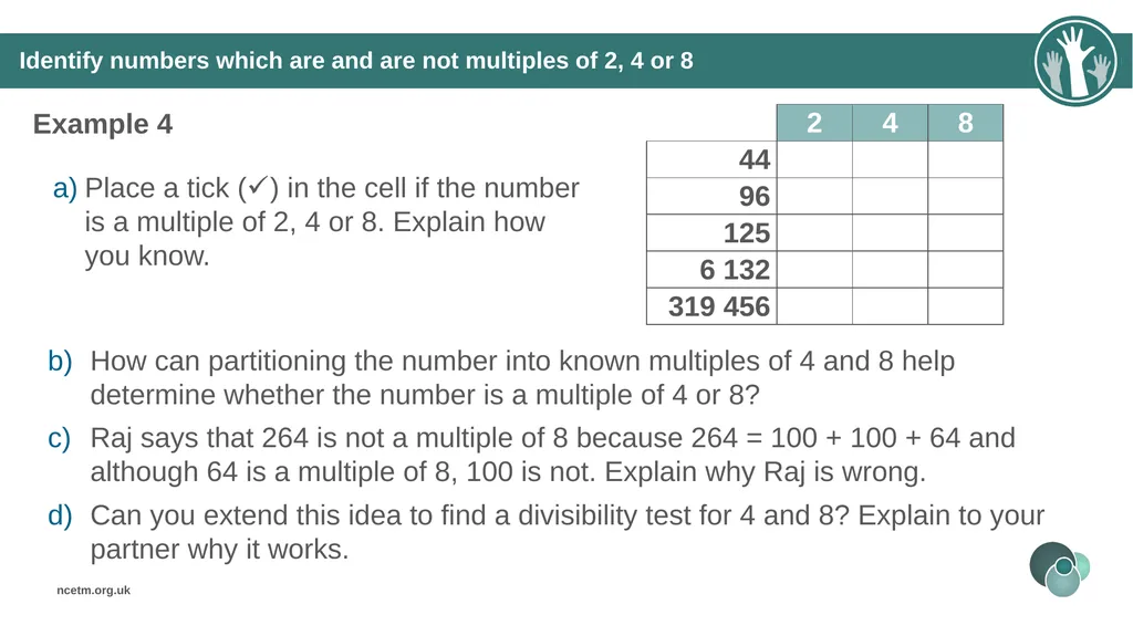 Identifying multiples of an integer (from 1.2 - slide 22 of 39
