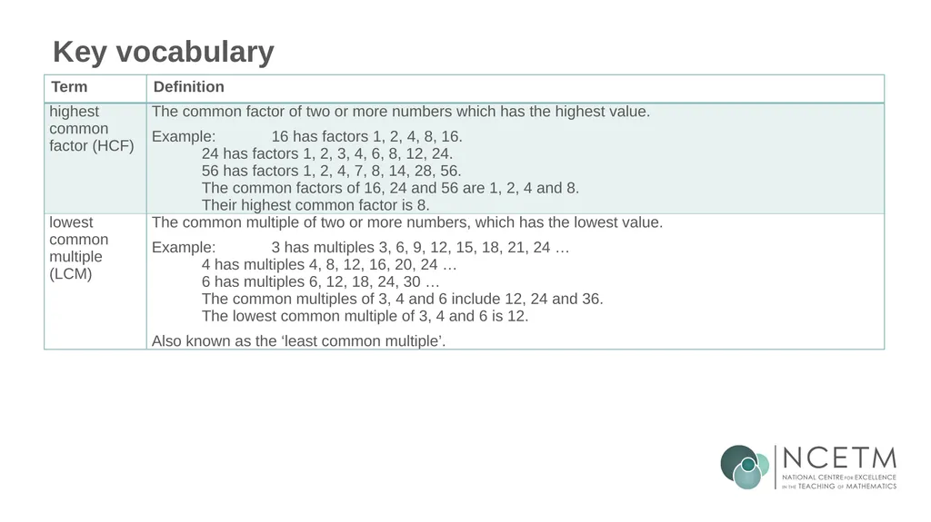 Identifying multiples of an integer (from 1.2 - slide 35 of 39