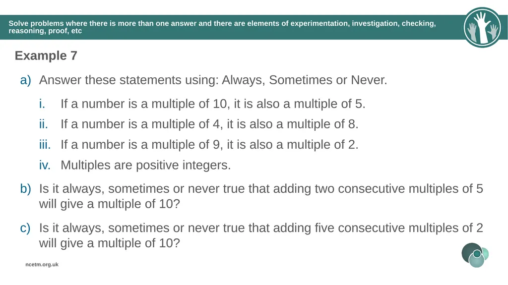 Identifying multiples of an integer (from 1.2 - slide 28 of 39