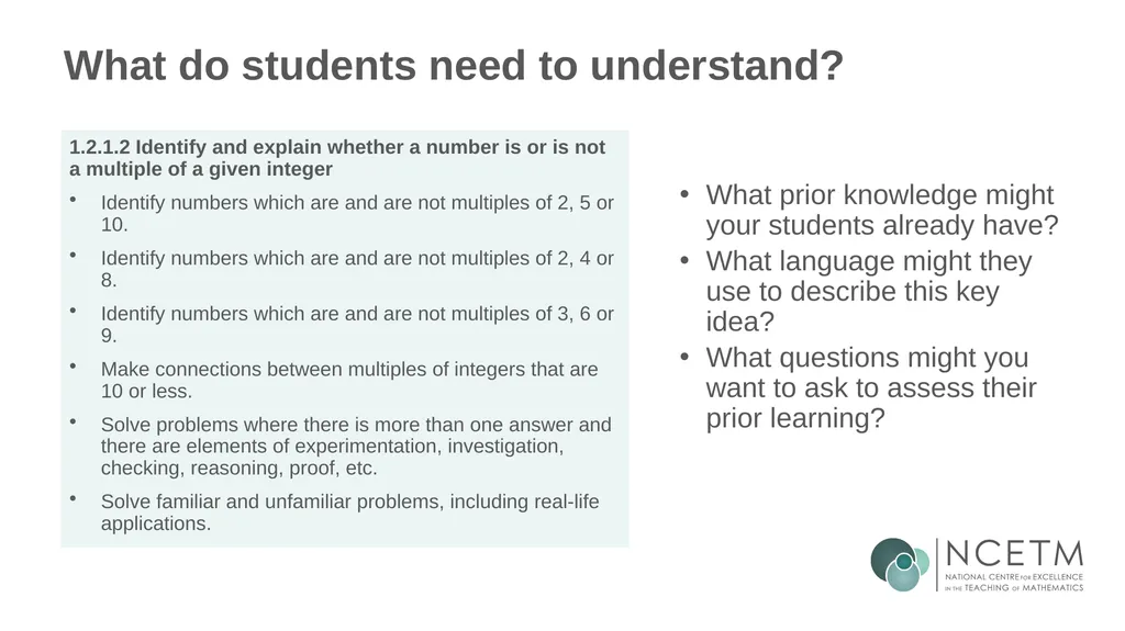 Identifying multiples of an integer (from 1.2 - slide 6 of 39
