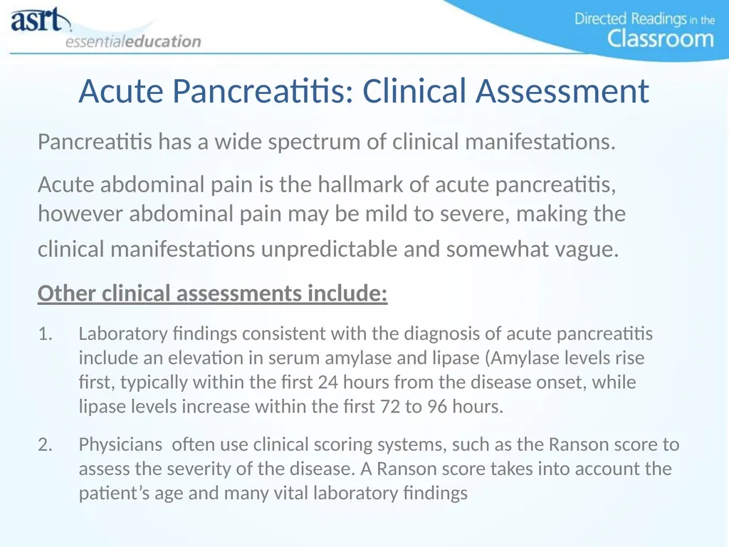 Clinical Signs and Characteristics of Pancreatitis - slide 7 of 17
