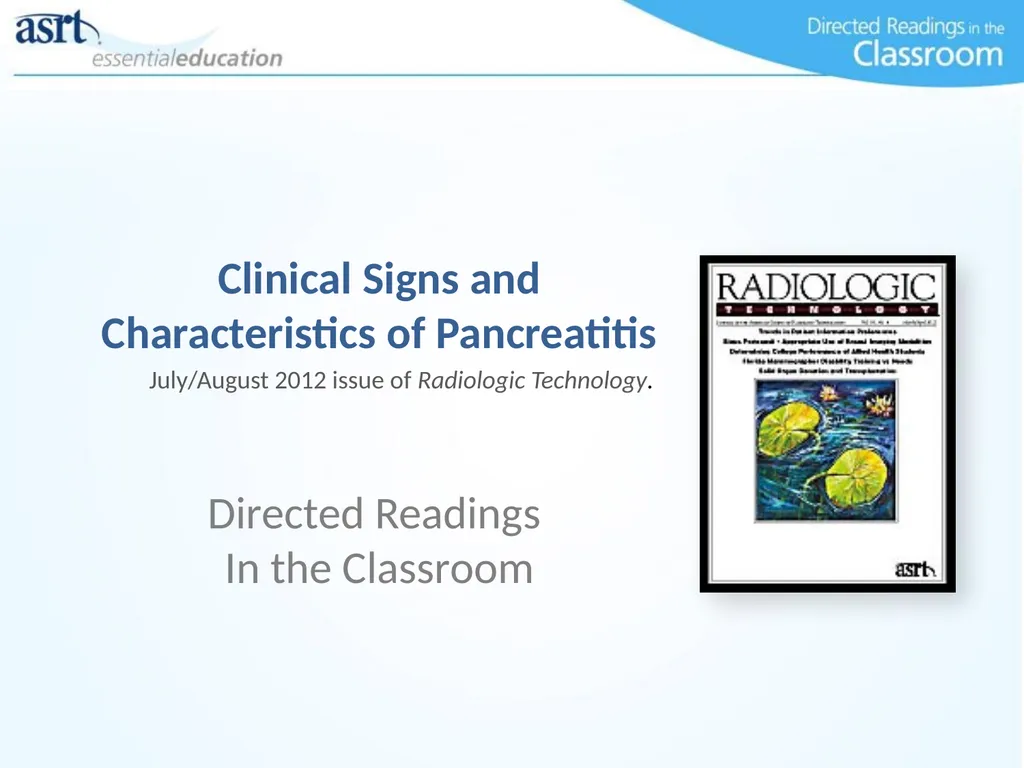 Clinical Signs and Characteristics of Pancreatitis - slide 1 of 17