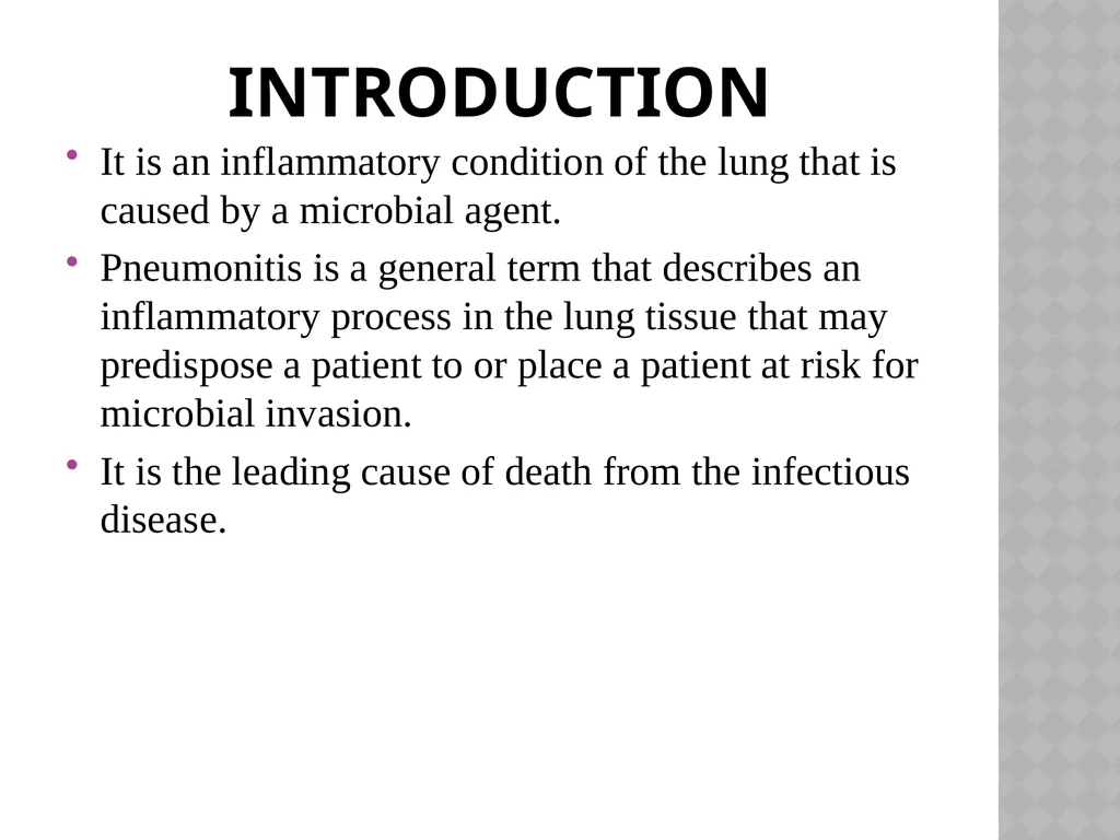 PNEUMONIA PRESENTED BY: PRATIBHA CHARAN NURSING - slide 2 of 9