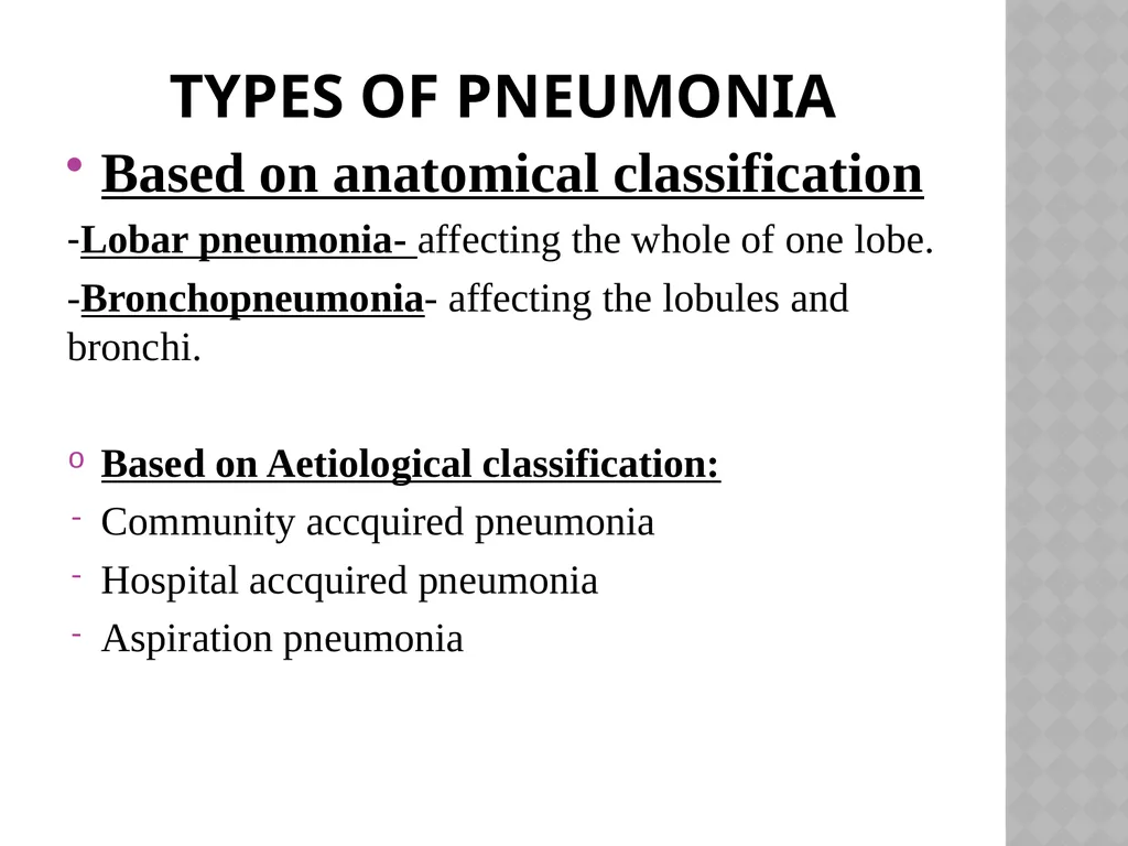 PNEUMONIA PRESENTED BY: PRATIBHA CHARAN NURSING - slide 6 of 9