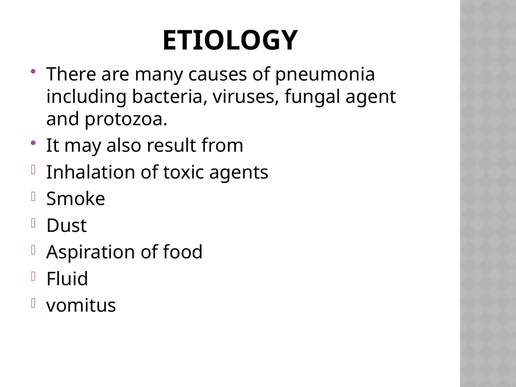 PNEUMONIA PRESENTED BY: PRATIBHA CHARAN NURSING - slide 5 of 9