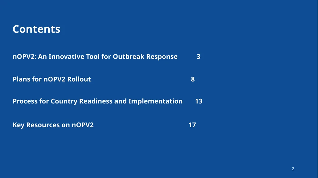 Implementation of nOPV2 for cVDPV2 Outbreak - slide 2 of 18