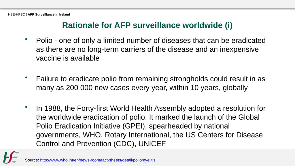 Acute Flaccid Paralysis Surveillance in Ireland - slide 3 of 21
