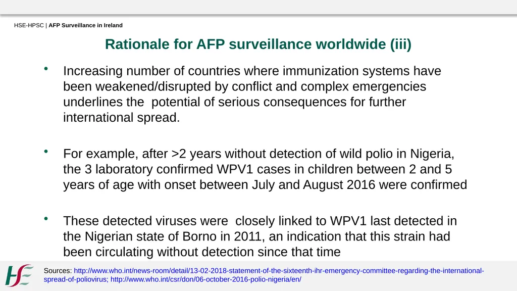 Acute Flaccid Paralysis Surveillance in Ireland - slide 5 of 21