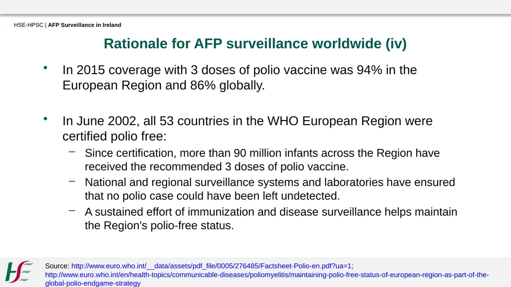 Acute Flaccid Paralysis Surveillance in Ireland - slide 8 of 21