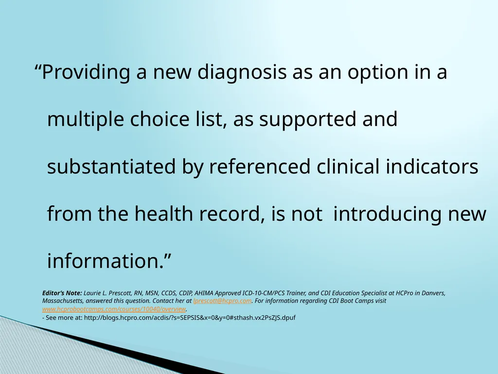 SEPSIS CDI and Coding Considerations Sepsis - slide 31 of 41