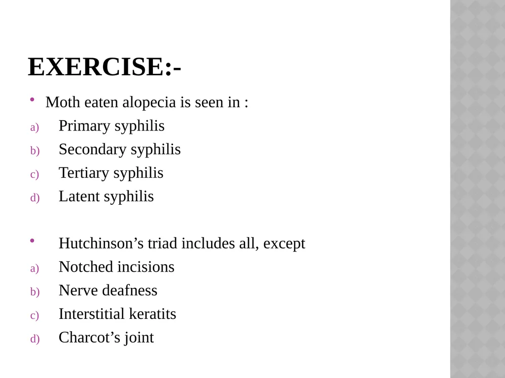 syphilis Learning points INTRODUCTION ETIOLOGY - slide 74 of 75