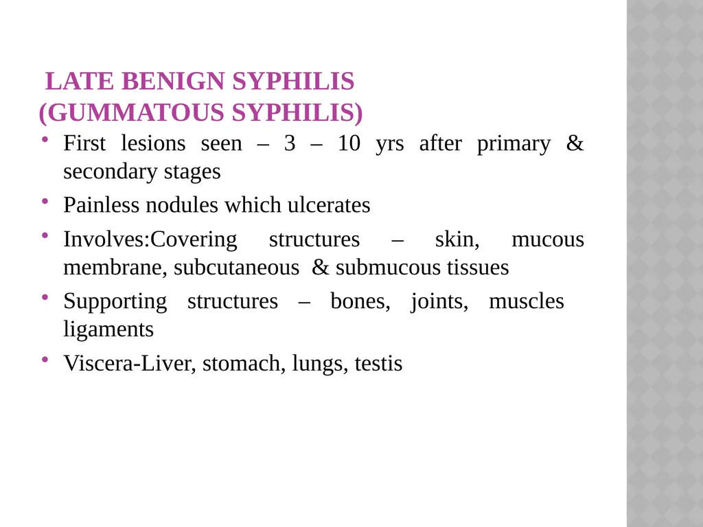 syphilis Learning points INTRODUCTION ETIOLOGY - slide 38 of 75