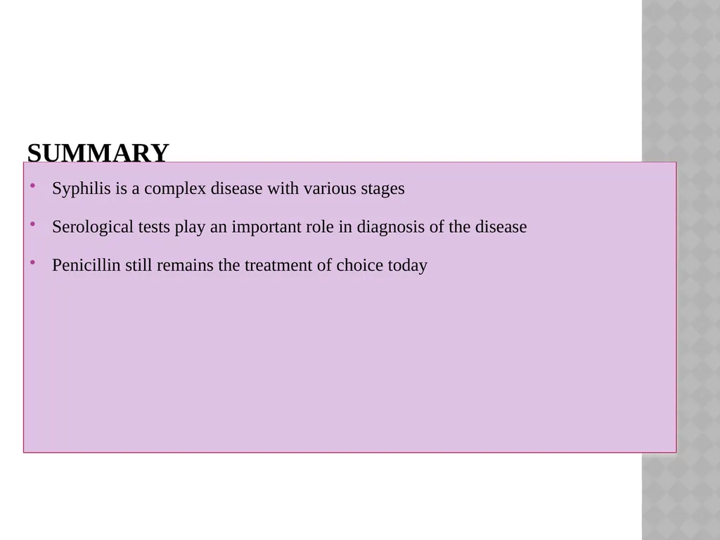 syphilis Learning points INTRODUCTION ETIOLOGY - slide 73 of 75