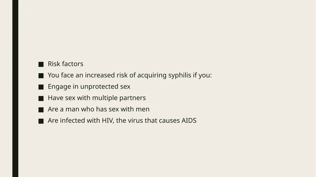 STDS SYPHILIS a bacterial infection usually spread - slide 8 of 25