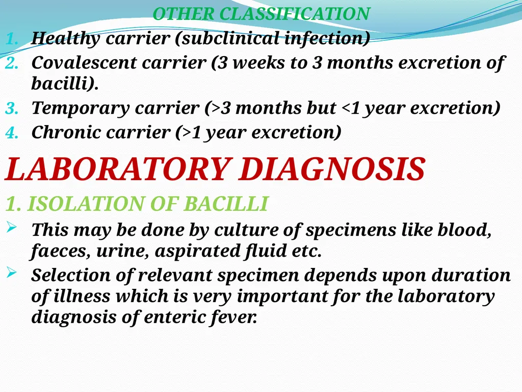 ENTERIC FEVER INTRODUCTION The enteric fever is a - slide 9 of 26