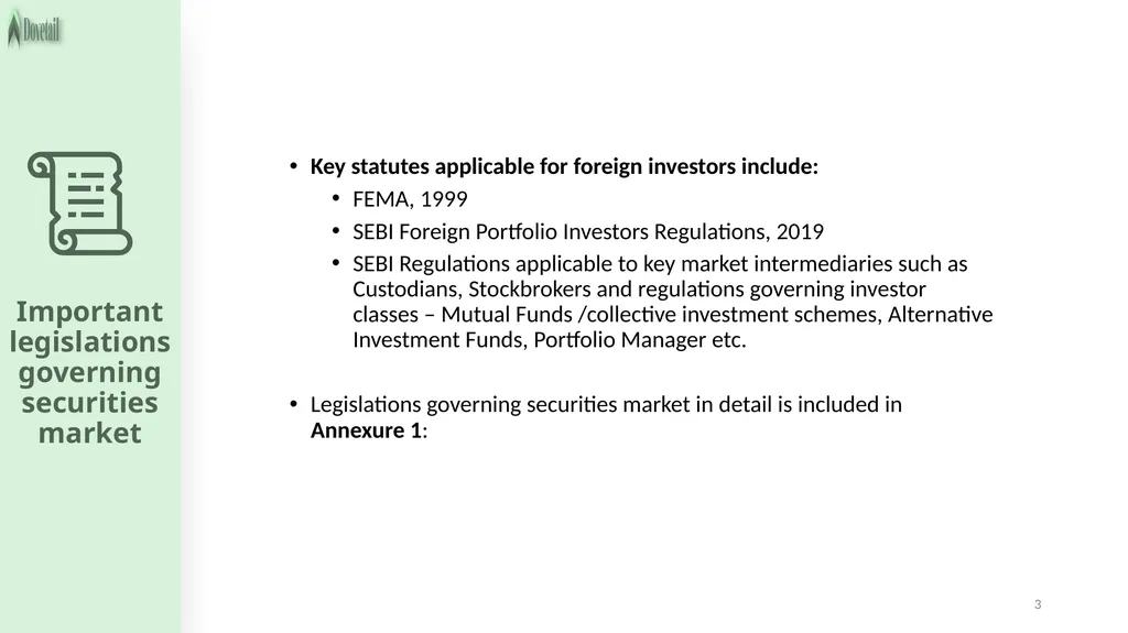 LEGAL FRAMEWORK 2 3 Important legislations - slide 3 of 54