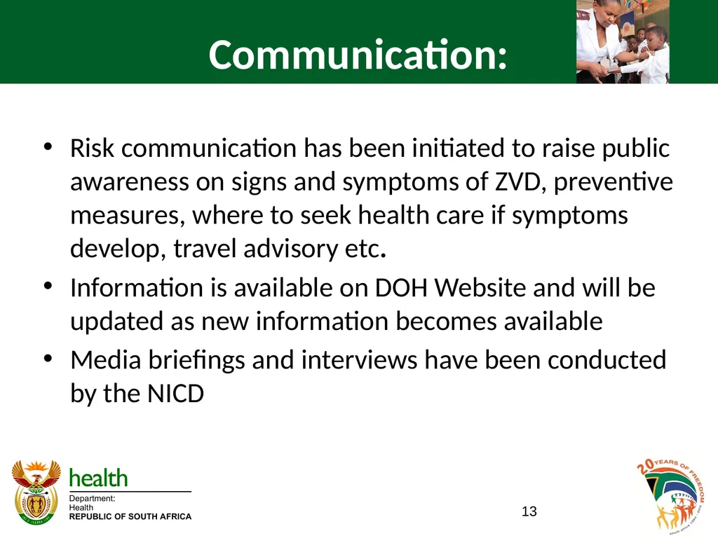 ZIKA VIRUS IN SOUTH AFRICA BRIEFING TO THE - slide 13 of 16
