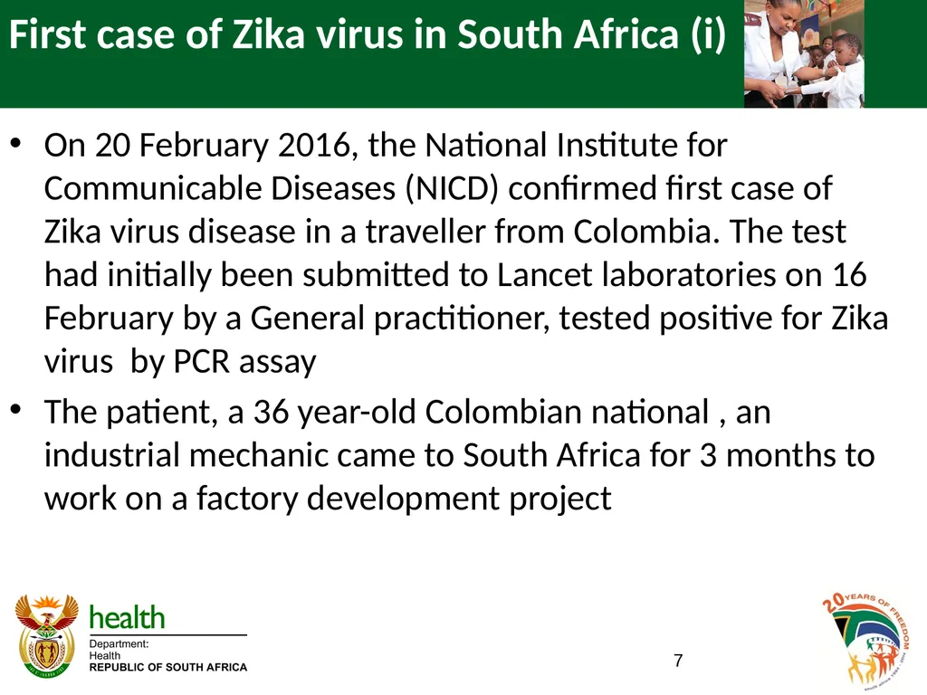 ZIKA VIRUS IN SOUTH AFRICA BRIEFING TO THE - slide 7 of 16