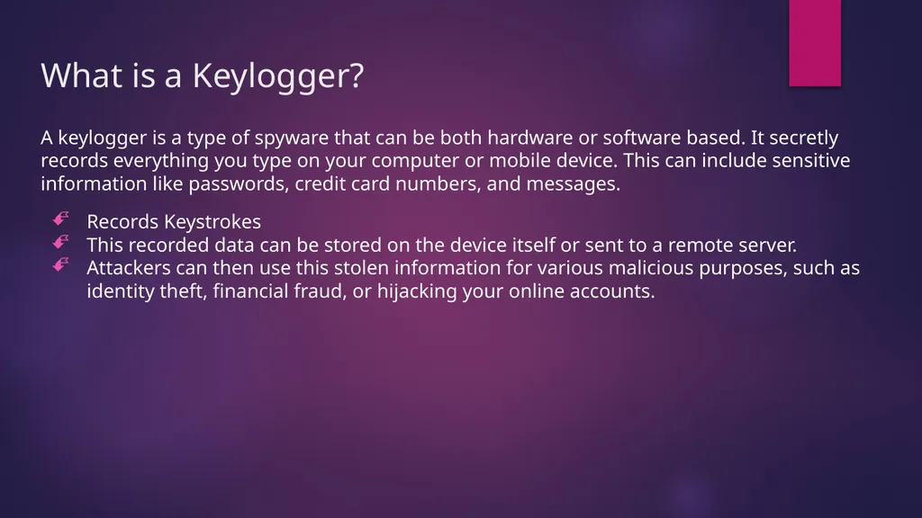 Malwares What is a Malware? Software that is - slide 10 of 15