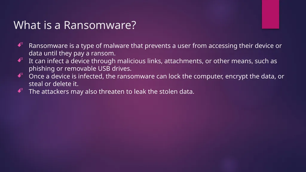 Malwares What is a Malware? Software that is - slide 11 of 15