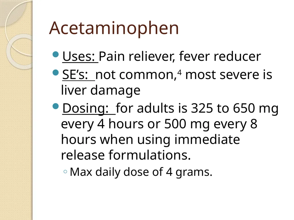 Common Medications in the Acute Setting & Their - slide 13 of 24