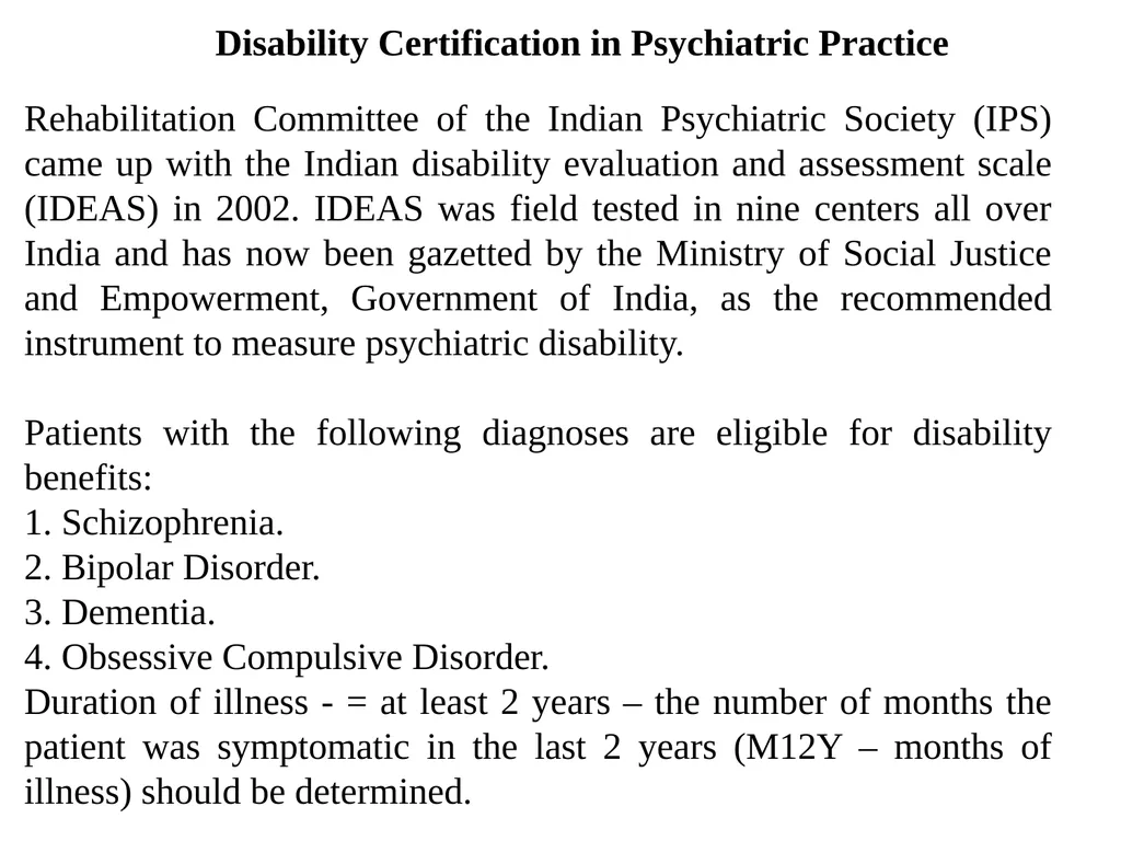 Disability Certification in Psychiatry BY DR. - slide 9 of 14