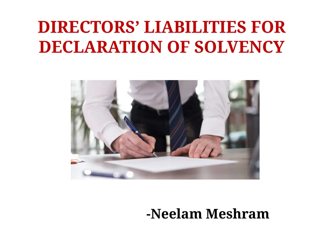 DIRECTORS’ LIABILITIES FOR DECLARATION OF SOLVENCY