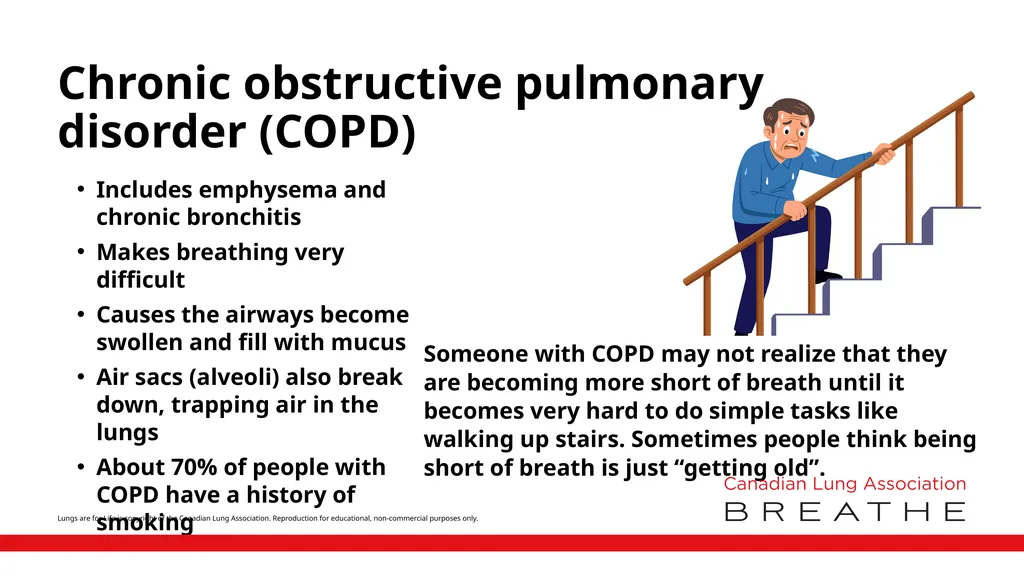 Includes emphysema and chronic bronchitis Makes