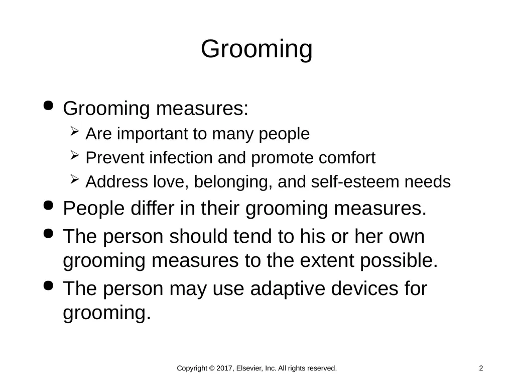 Chapter 23 Grooming Copyright © 2017, Elsevier, - slide 2 of 17