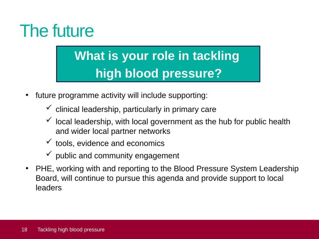 Tackling high blood pressure Core slide deck – - slide 18 of 19