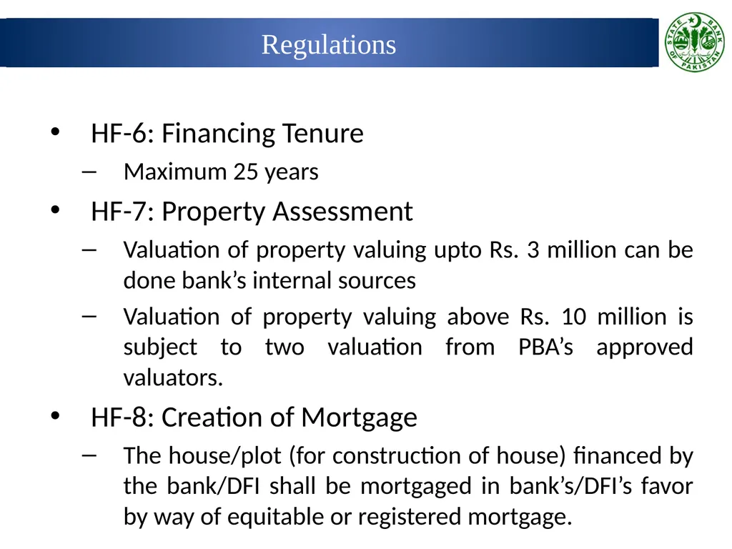 Prudential Regulations for Housing Finance Wasif - slide 23 of 40