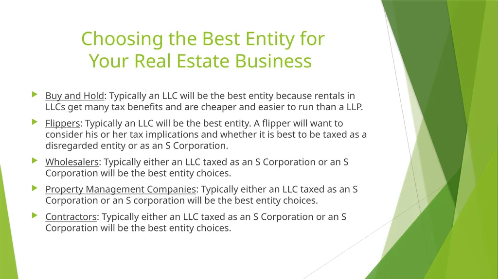 Entity Choice for Real Estate Investors Presented - slide 11 of 20