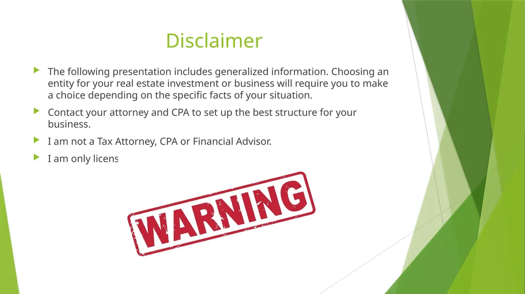 Entity Choice for Real Estate Investors Presented - slide 2 of 20