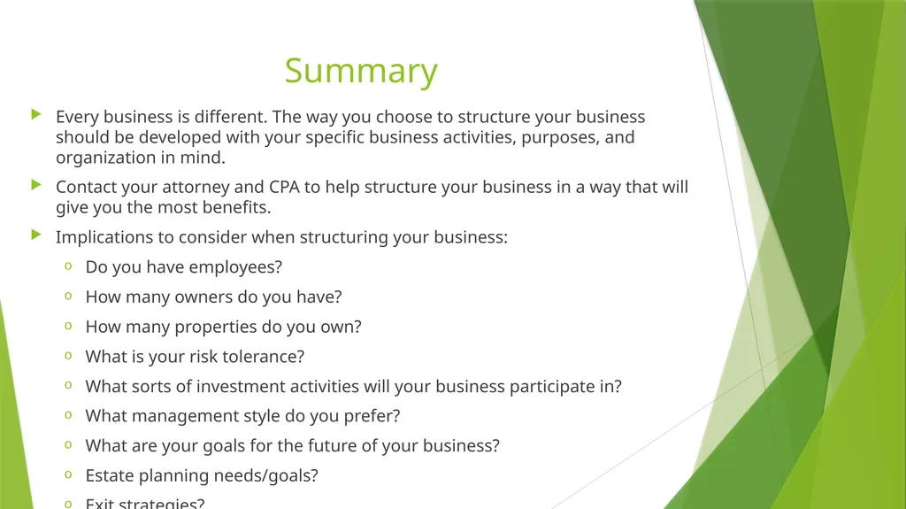 Entity Choice for Real Estate Investors Presented - slide 19 of 20
