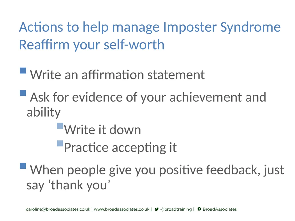 caroline@broadassociates.co.uk Imposter Syndrome - slide 9 of 13