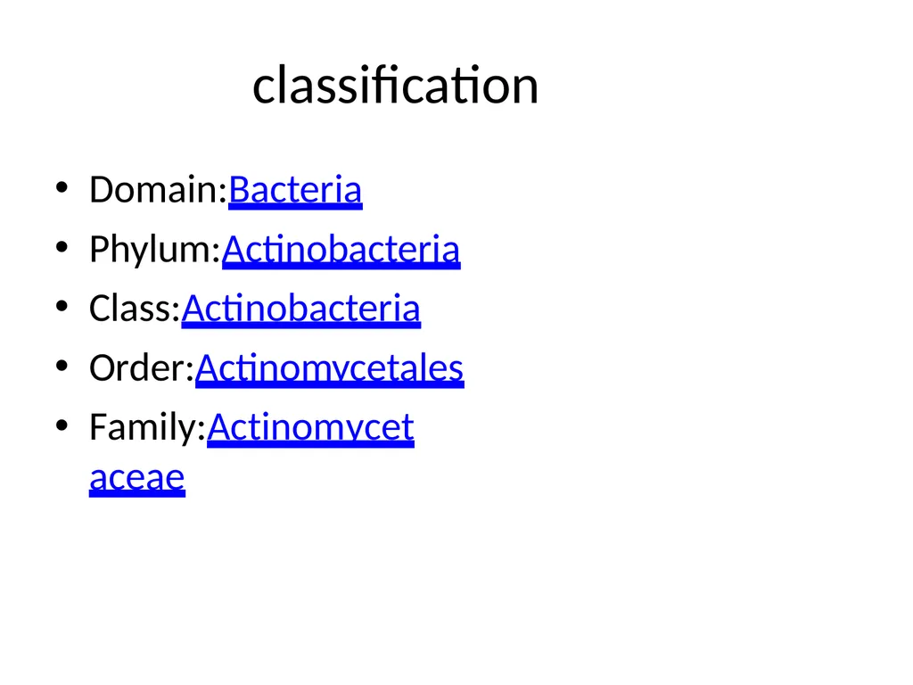 Actinomycetes classification Domain:Bacteria - slide 2 of 30
