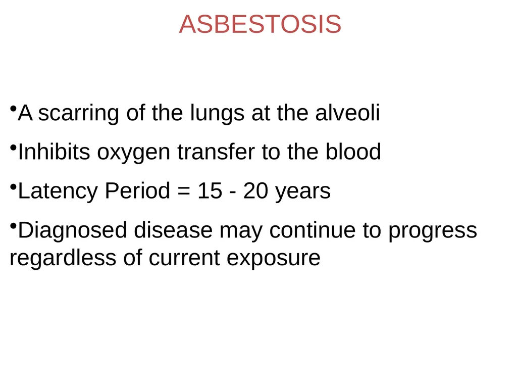 HEALTH EFFECTS OF ASBESTOS EXPOSURE Asbestos is a - slide 14 of 32