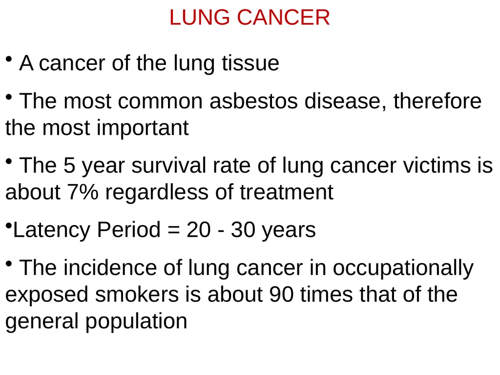 HEALTH EFFECTS OF ASBESTOS EXPOSURE Asbestos is a - slide 13 of 32