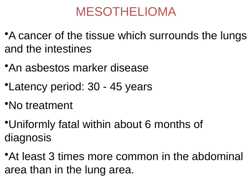 HEALTH EFFECTS OF ASBESTOS EXPOSURE Asbestos is a - slide 15 of 32