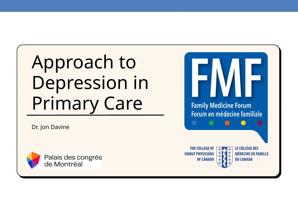 Title Slide Approach to Depression in Primary Care - slide 1 of 56