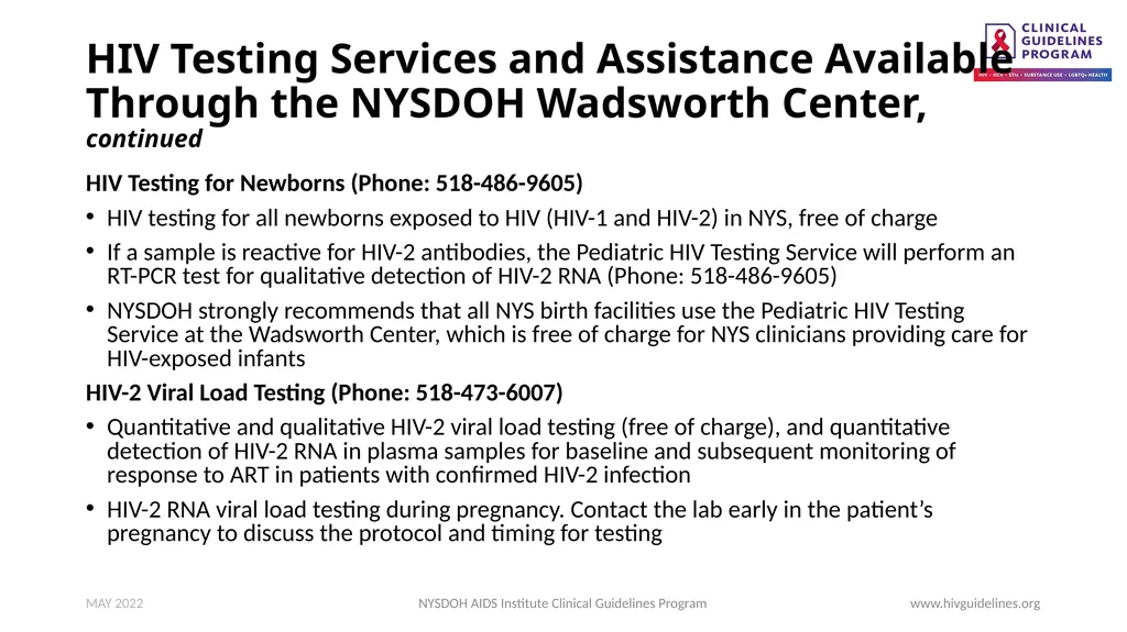 HIV Testing www.hivguidelines.org MAY 2022 NYSDOH - slide 16 of 29
