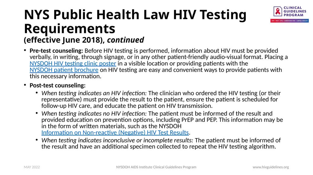 HIV Testing www.hivguidelines.org MAY 2022 NYSDOH - slide 6 of 29