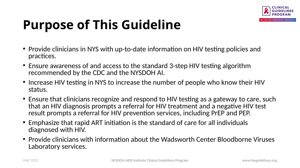 HIV Testing www.hivguidelines.org MAY 2022 NYSDOH - slide 3 of 29