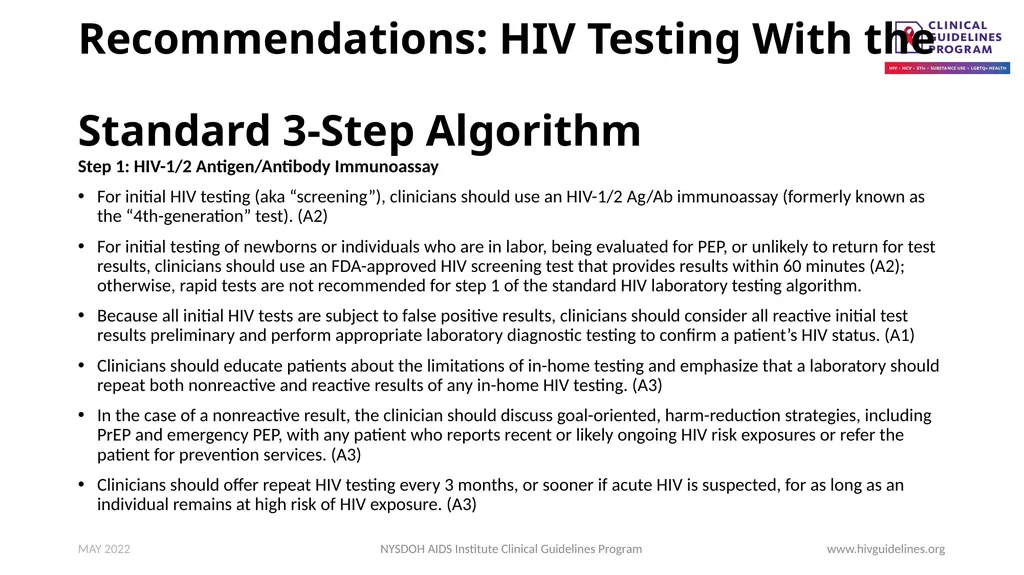 HIV Testing www.hivguidelines.org MAY 2022 NYSDOH - slide 10 of 29
