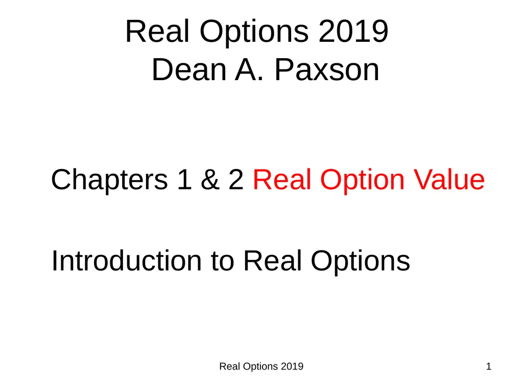 Real Options 2019 1 Real Options 2019 Dean A.