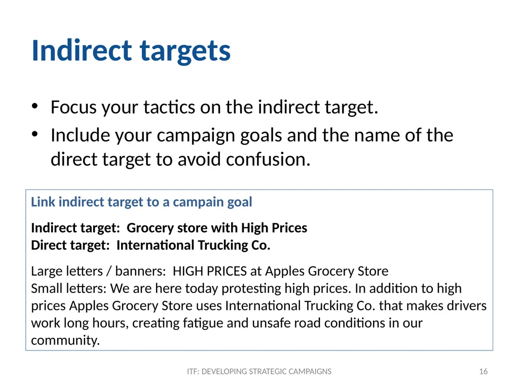TACTICS ITF: Developing strategic campaigns Module - slide 16 of 20