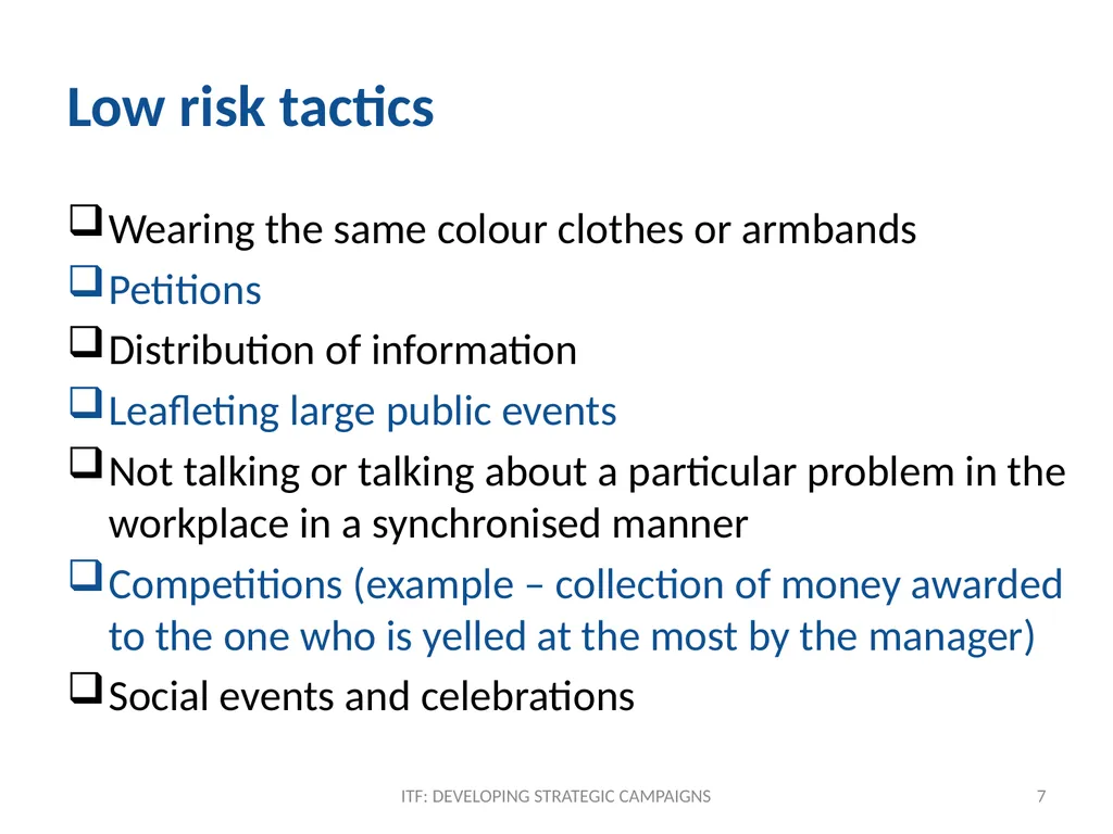 TACTICS ITF: Developing strategic campaigns Module - slide 7 of 20